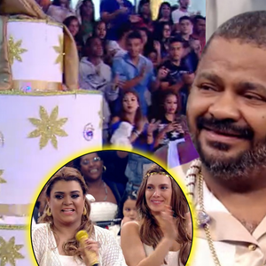 Há 11 anos, Arlindo Cruz ganhou surpresa na TV com esposa dentro de bolo gigantesco; Preta Gil e Carol Dieckmann estavam no palco