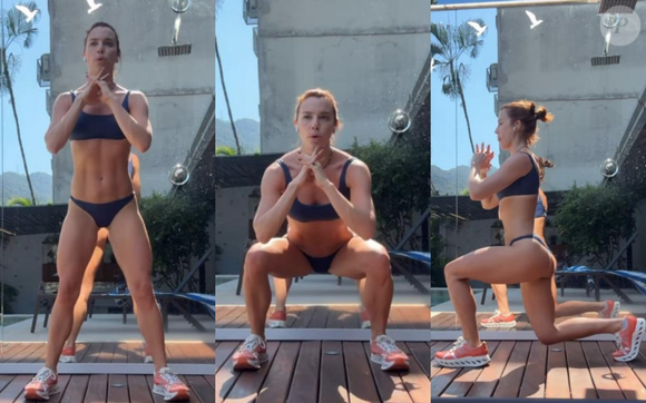 Alice Wegmann faz exercícios de biquíni