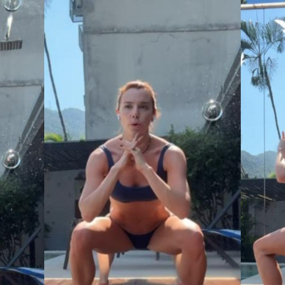 Alice Wegmann faz exercícios de biquíni
