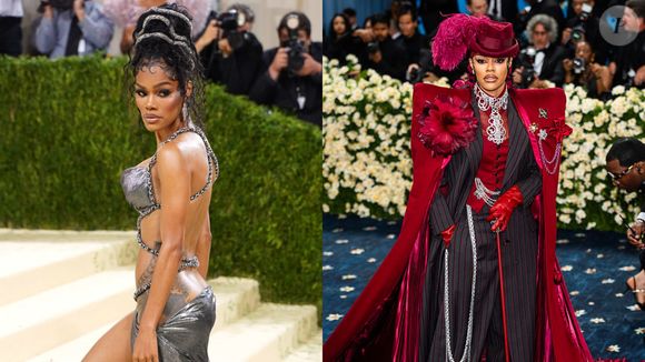 Muita gente não a conhece, mas Teyana Taylor roubou a cena no MET Gala 2025. À esquerda, a atriz participava do evento em 2021 pela primeira vez