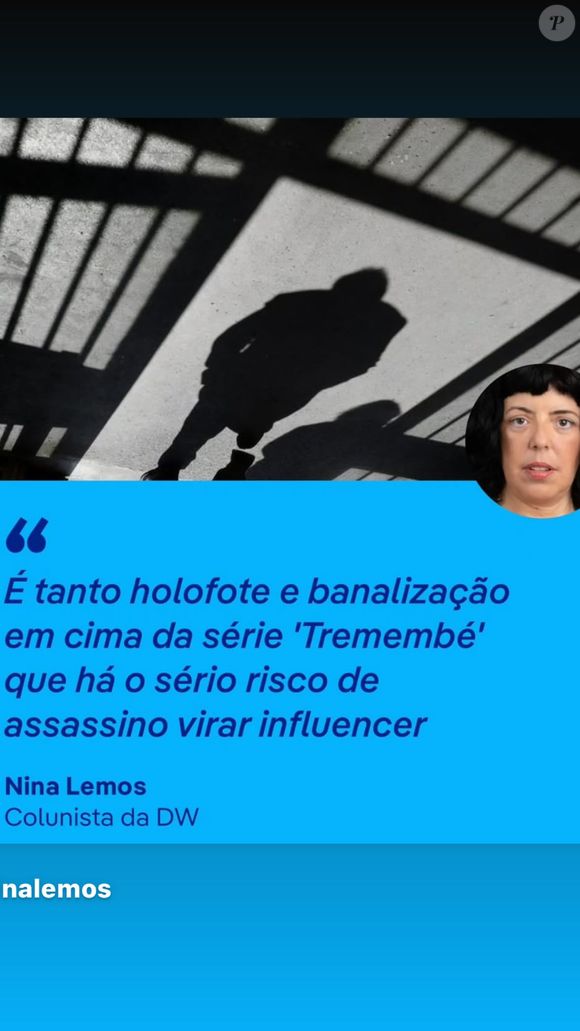 Luana Piovani também compartilhou uma análise de Nina Lemos, colunista da DW Brasil, que criticou a espetacularização do crime