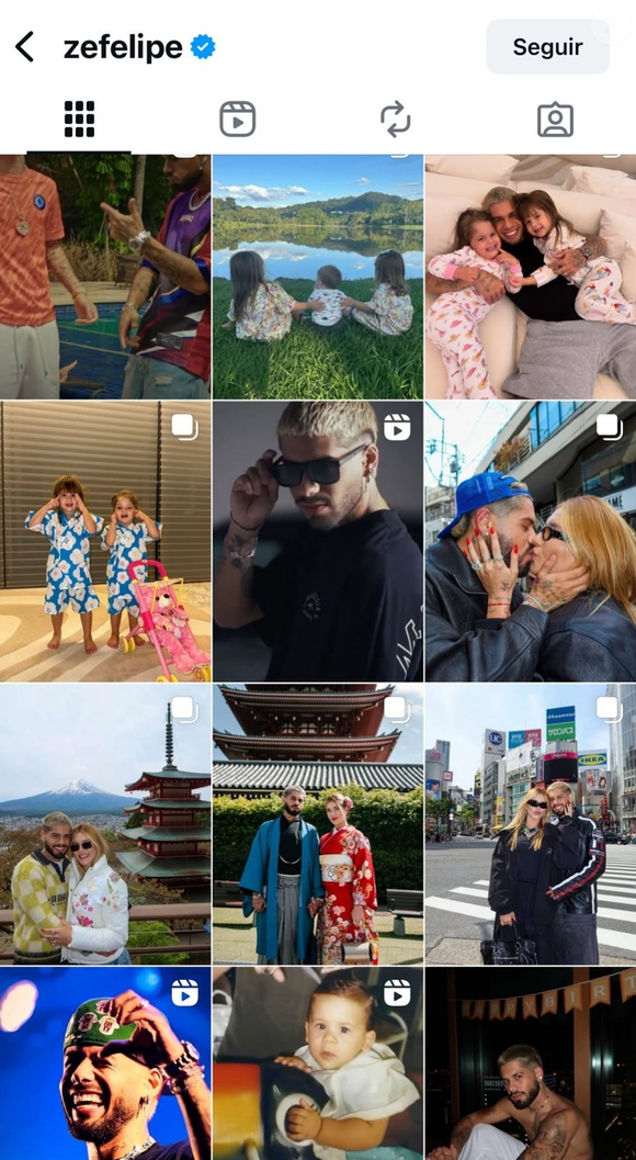 Imagens de viagens do casal, deles com os filhos e mais foram removidas do perfil de Zé Felipe