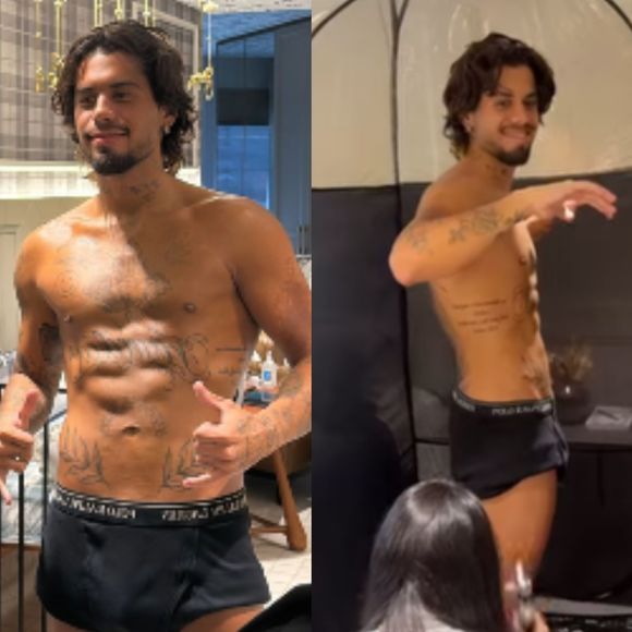 Zé Felipe faz bronzeamento artificial e exibe corpo sarado só de cueca