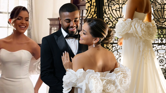Vestido de noiva sereia com capa de flores bordada em musseline de seda: noiva de Davi Brito, Emilly Araújo aposta no romantismo em look de ensaio pré-wedding do casal; fotos