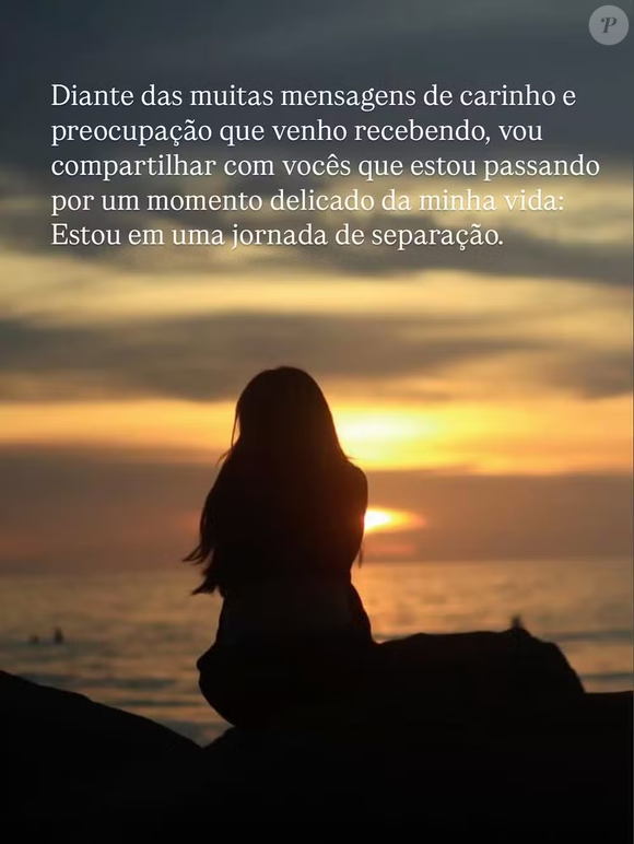 A atriz também explicou a razão pela qual optou por tornar público o fim do casamento com Saretta.