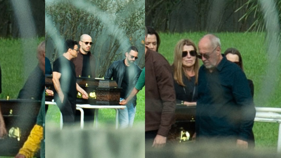Dupla de Rick por 40 anos, Renner carrega caixão do cantor para sepultamento; viúva Geralda Helena é amparada por amigos em fotos