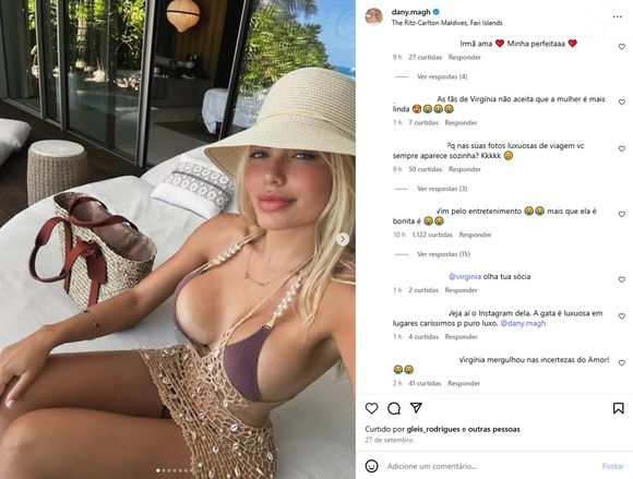 Virgínia foi provocada na rede social de Day Magalhães, que trocou mensagens íntimas com Vini Jr.