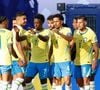 Estreia do Brasil na Copa 2026: Vini Jr. e demais jogadores comemoram gol do atacante contra o Marrocos no empate em 1 a 1 em 13 de junho de 2026