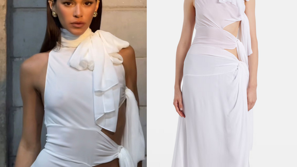 Bruna Marquezine rouba a cena de vestido longo assimétrico com transparência de R$ 36 mil no 'Angélica ao Vivo'. Fotos e detalhes do look!