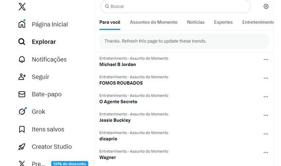 A expressão 'Fomos Roubados' ficou no topo do X após a cerimônia do Oscar 2026
