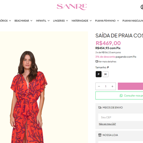 De acordo com o site da Sanre, a saída de praia escolhida por Rafaella Justus custa em média R$ 469,00, é estampada, de caimento fluido.