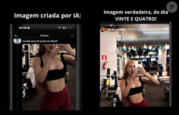 Vic Nacif teve uma foto alterada por inteligência artificial. Os farsantes inseriram um cordão idêntico a um de Hulk, em uma tentativa de apontá-la como amante do jogador