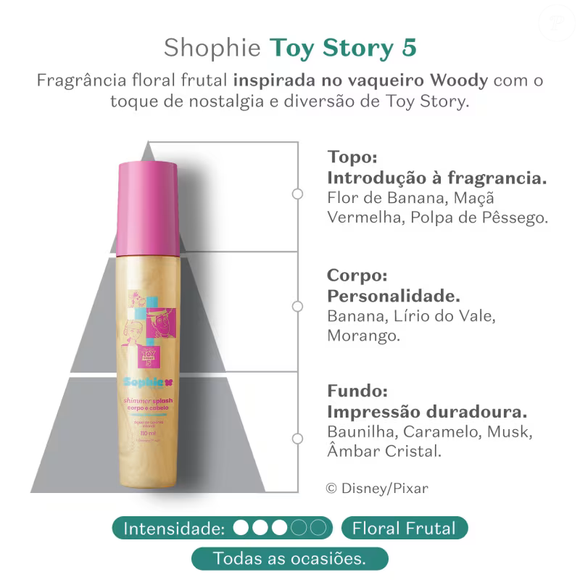 O Boticário apostou na doçura das frutas e no brilho delicado para criar o Splash Shimmer Amizade Iluminada, fragrância inspirada no inesquecível xerife Woody
