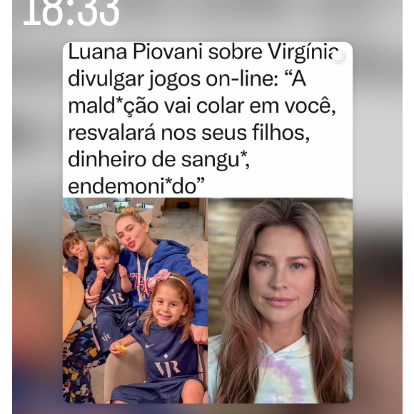 Virgínia Fonseca se revoltou com a fala de Luana Piovani e anunciou que tomará medidas judiciais