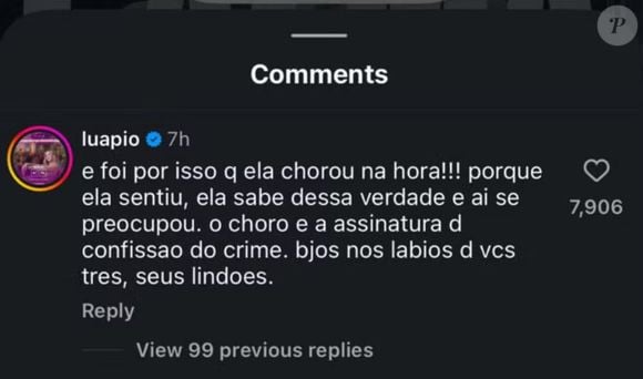 Luana Piovani disse que o choro de Virgínia foi porque a influenciadora teria se sentido culpada pelas 'verdades' que ouviu