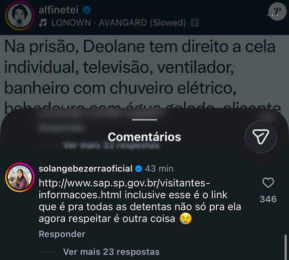 Solange Bezerra contestou rumores sobre privilégios na prisão e afirmou que objetos levados para Deolane foram barrados durante visita
