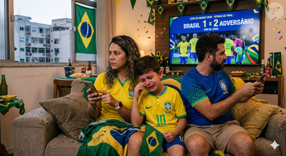 Criança frustrada por derrota do Brasil na Copa 2026 como lidar? Pais não devem condenar sentimentos e nem ignorar reação do menor, afirma psicóloga: 'Por outro lado, também é importante evitar o extremo oposto: transformar a derrota em um grande drama familiar' - Foto ilustrativa gerada por IA pelo Google