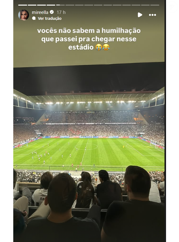 MC Mirella foi assistir à final do Paulistão entre Corinthians e Palmeiras e desabafou.