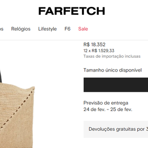 Bolsa de Bruna Marquezine custa R$ 18.352 no site FARFETCH. O valor pode ser dividido em 12 vezes sem juros