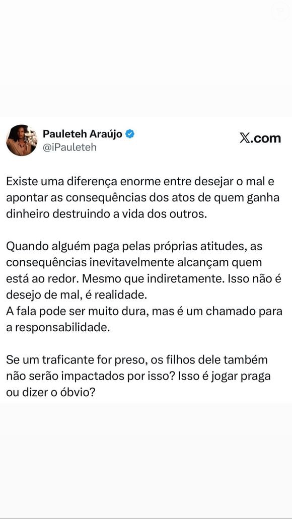 Depois da polêmica, Luana Piovani compartilhou um post a defendendo dizendo que Virgínia 'ganha dinheiro destruindo a vida dos outros'