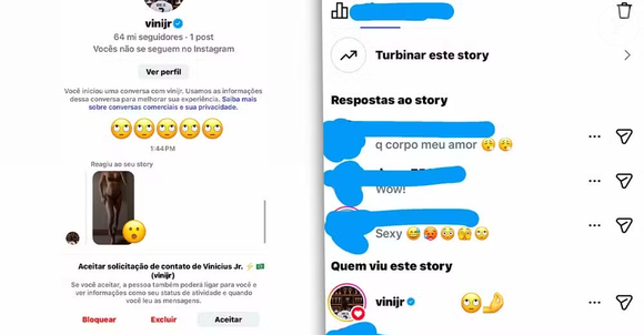 Nina mostrou suposto 'flerte' de Vini Jr. no Instagram