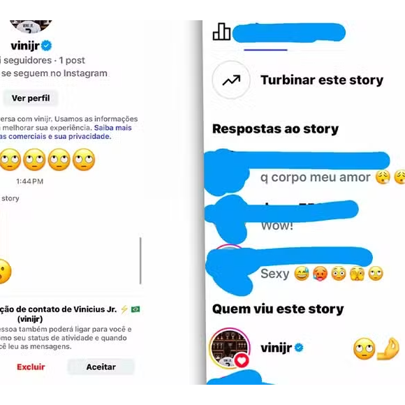 Nina mostrou suposto 'flerte' de Vini Jr. no Instagram