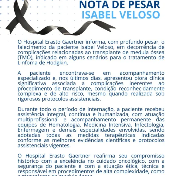 Após morte de Isabel Veloso, hospital negou ter havido negligência no atendimento à influencer: 'Durante todo o período de internação, a paciente recebeu assistência integral, contínua e humanizada, com atuação multiprofissional e acompanhamento permanente das equipes de Hematologia, Medicina Intensiva, Infectologia, Enfermagem e demais especialidades envolvidas'