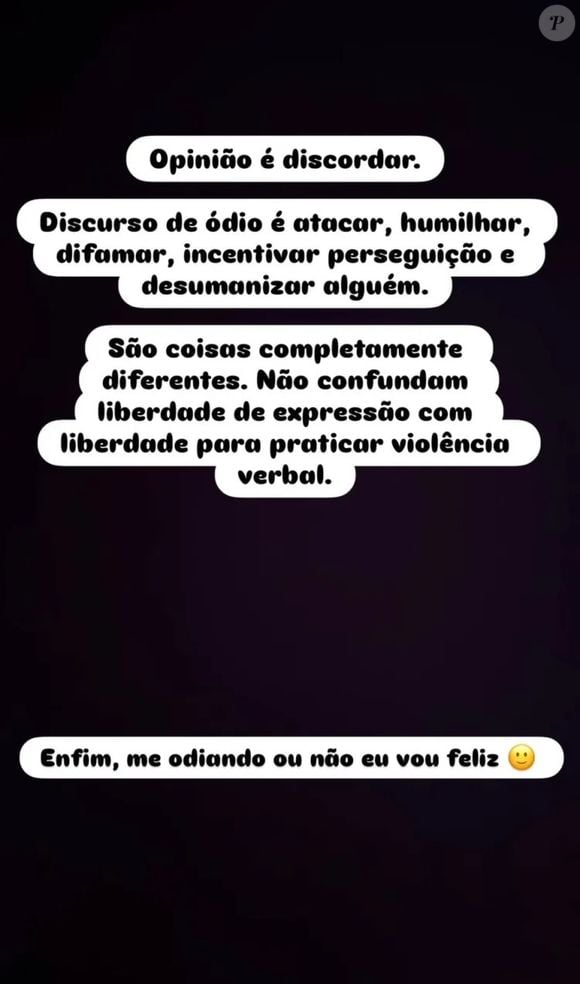 "Não confundam liberdade de expressão com liberdade para praticar violência verbal. Me odiando ou não, eu vou ser feliz", disparou o viúvo de Isabel Veloso