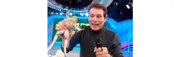 Celso Portiolli segurou um rã com força no ‘Domingo Legal’ no dia 22 de março