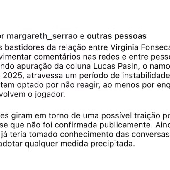 Margareth Serrão curtiu um post do portal Metrópoles que trazia informações apuradas pelo colunista Lucas Pasin