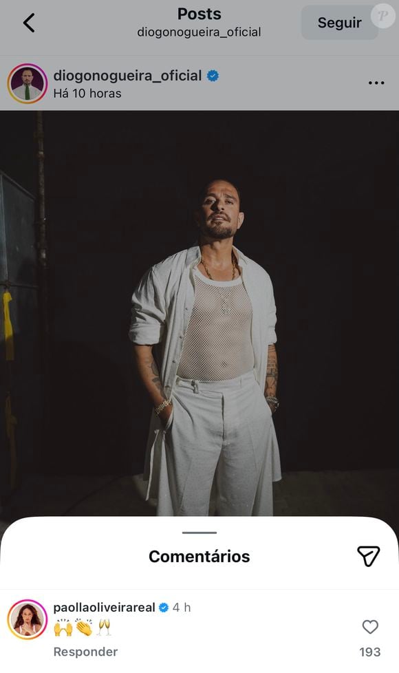 Paolla Oliveira deixou emojis nos comentários da publicação: mãos para o alto, palminhas e duas taças de champanhe