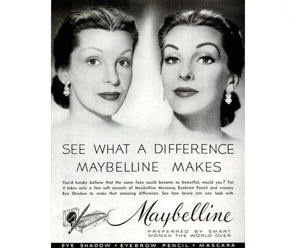 Propagandas da Maybelline de décadas passadas mostravam o poder transformador do rímel