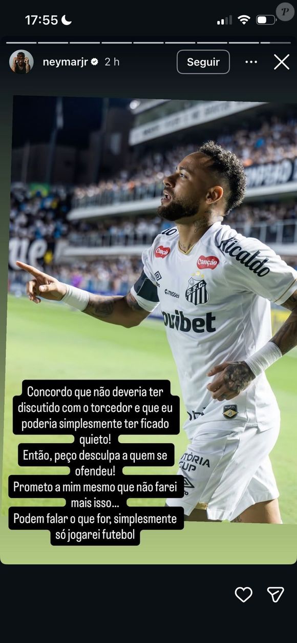 Neymar faz desabafo e se desculpa com torcedor após polêmica no jogo do Santos