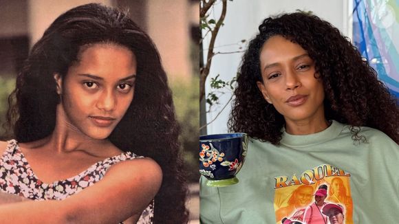 Antes e depois de Taís Araújo: na esquerda, a atriz estava estreando sua carreira na Globo, aos 16 anos. Hoje está com 46 e no auge da beleza
