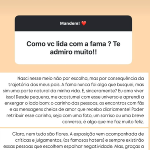 Rafaella Justus foi questionada sobre como lida com a fama.