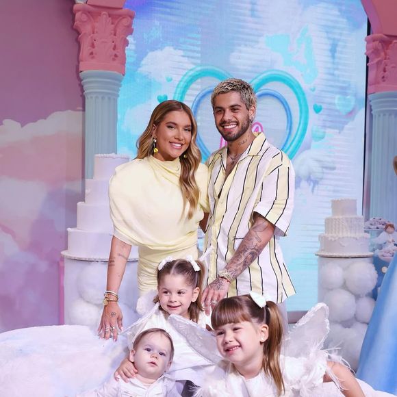 Mesmo após a separação, Virginia e Zé Felipe aparecem juntos na festa da filha e surpreendem os fãs