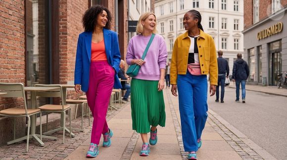Quer usar o New Balance 740 'Cyber Jade' sem medo de errar? A aposta é combiná-lo com produções em color blocking, misturando peças em amarelo, rosa, laranja ou turquesa para criar um visual moderno, vibrante e cheio de personalidade