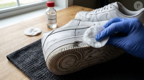 A acetona pode funcionar como uma solução rápida para tênis com solas brancas encardidas, sem a necessidade de comprar produtos específicos para a limpeza