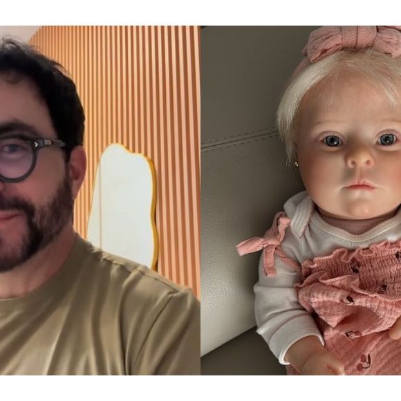 O Padre Fábio de Melo 'adotou' uma bebê reborn, em viagem aos EUA.