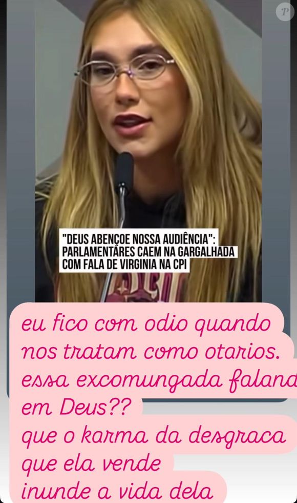 'Que o karma da desgraça que ela vence inunde a vida dela': disparou Luana Piovani nos stories para Virgínia Fonseca