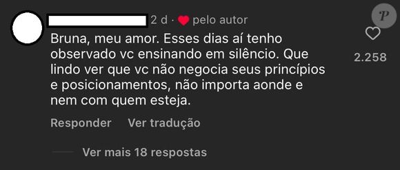 'Bruna Marquezine, meu amor, esses dias aí tenho observado você ensinando em silêncio. Que lindo ver que você não negocia seus princípios e posicionamentos’, disse internauta