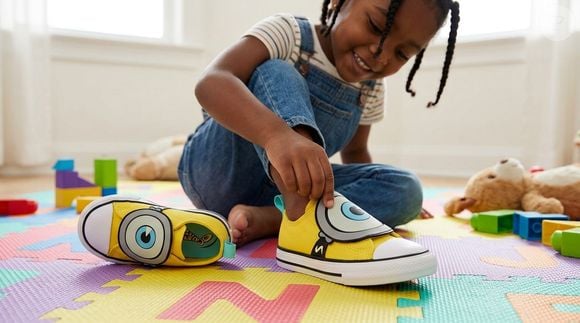 Um detalhe pode fazer toda a diferença na hora de calçar: inspirado nos Minions, o fechamento em velcro do novo tênis infantil da Converse facilita o uso e permite que os pequenos tentem colocá-lo sozinhos