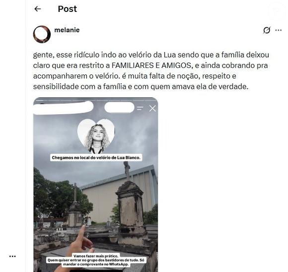 Velório de Lua Blanco causa indignação nas redes: a cobrança para acompanhar os bastidores da despedida da atriz, aos 39 anos, foi criticada por fãs no X, antigo Twitter