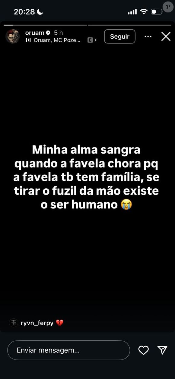 Filho de Marcinho VP, Oruam se pronuncia sobre tragédia em favelas e denuncia violência do Estado