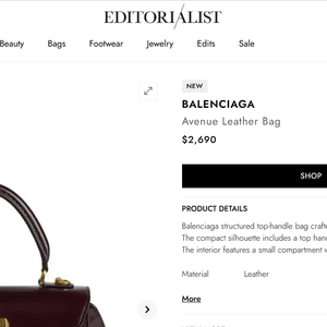 Uma bolsa da Balenciaga bastante semelhante ao modelo usado por Virginia aparece no site Editorialist por US$ 2.690, valor informado como cerca de R$ 13.789,48 na cotação mencionada
