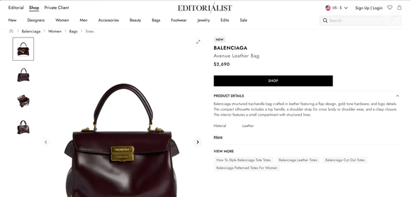 Uma bolsa da Balenciaga bastante semelhante ao modelo usado por Virginia aparece no site Editorialist por US$ 2.690, valor informado como cerca de R$ 13.789,48 na cotação mencionada