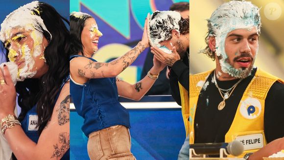 Ana Castela e Zé Felipe trocaram tortas na cara em gravação do 'Passa ou Repassa', do 'Domingo Legal', do SBT, exibido em 12 de outubro de 2025