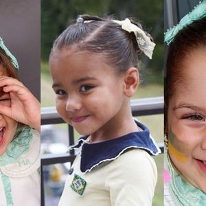 Maria Alice e Maria Flor, filhas de Virgínia, e Mavie, filha de Neymar, roubaram a cena na torcida pelo Brasil na Copa