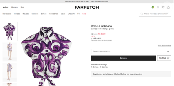 Sobreposição poderosa inspirada na Dolce & Gabbana; até o fechamento desta matéria por R$ 6.229, ou 12x de R$ 519,08