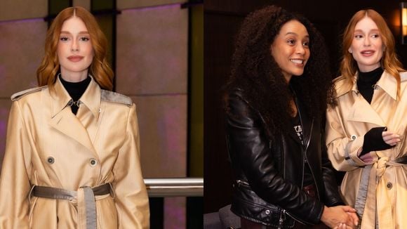 Gola alta, botas longas e trench coat champagne acetinado: Marina Ruy Barbosa prova como elevar o look de Inverno com tons neutros; fotos!